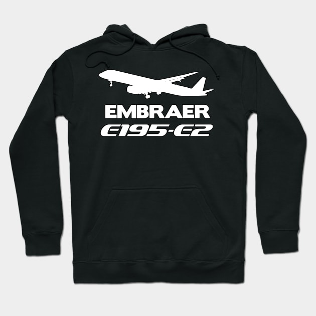 Embraer E195-E2 Silhouette Print (White) Hoodie by TheArtofFlying